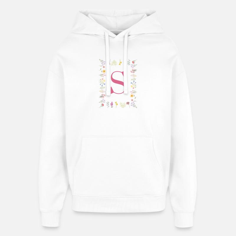Monogramme floral initial S - Sweat à capuche unisexe Stanley/Stella Oversized - blanc