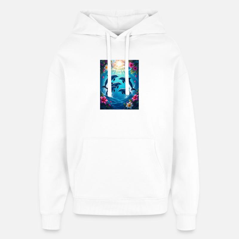 Esthétique des dauphins floraux trapiques - Sweat à capuche unisexe Stanley/Stella Oversized - blanc