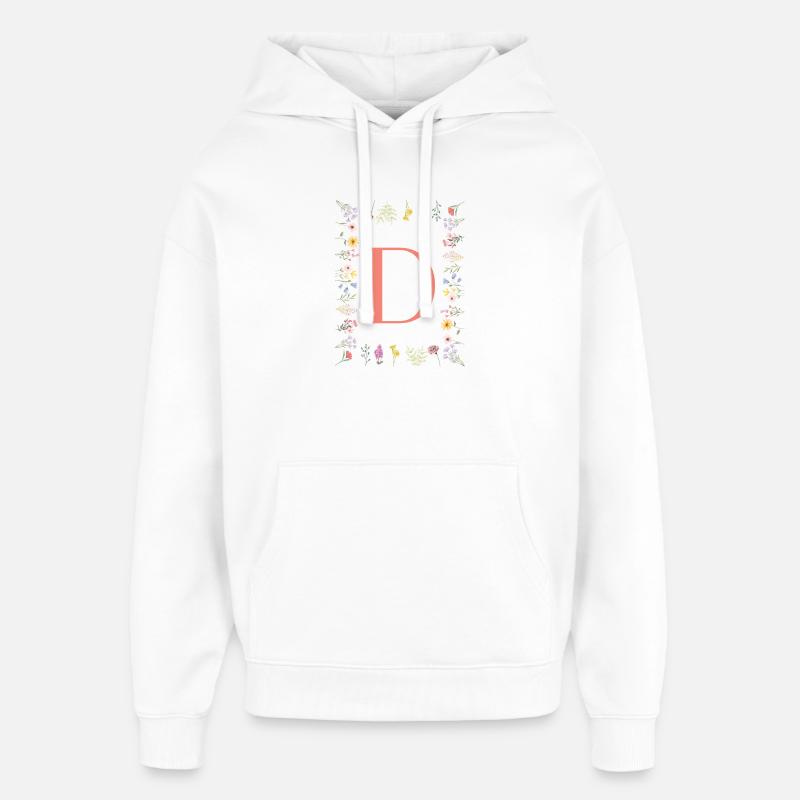 Initiales florales « D », lettres monogrammes - Sweat à capuche unisexe Stanley/Stella Oversized - blanc