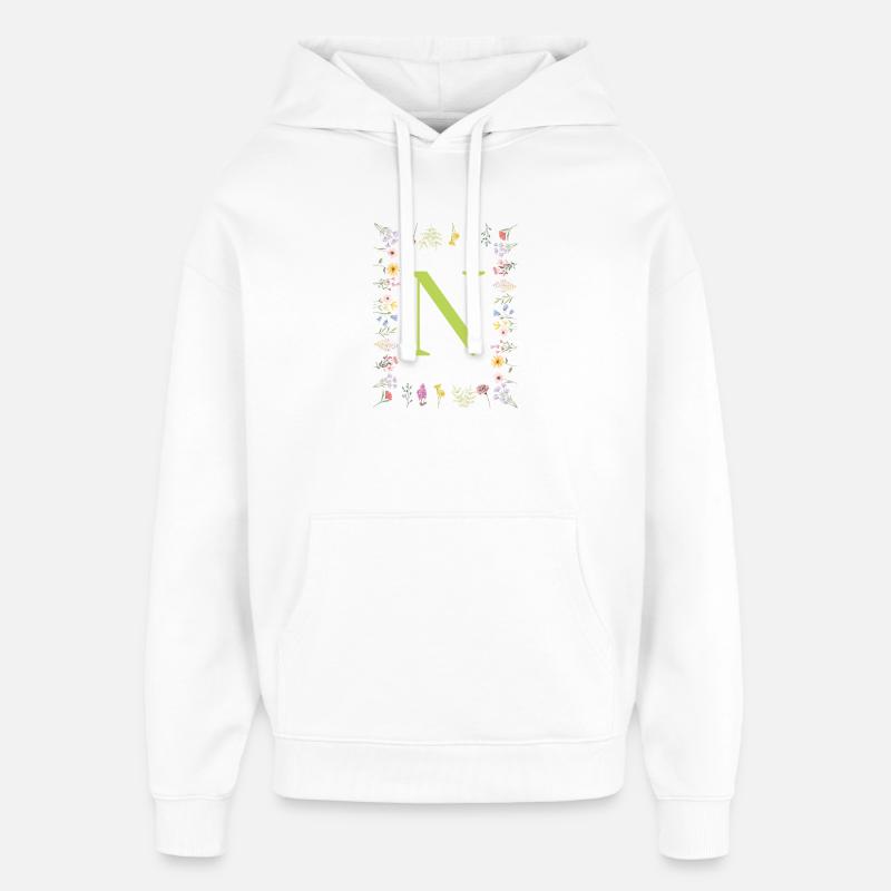 Florale Initialen " N ", Buchstaben Monogramm  - Oversized Unisex Hoodie von Stanley/Stella - Weiß