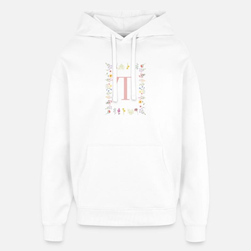 Florale Initialen "T", Buchstaben Monogramm - Oversized Unisex Hoodie von Stanley/Stella - Weiß