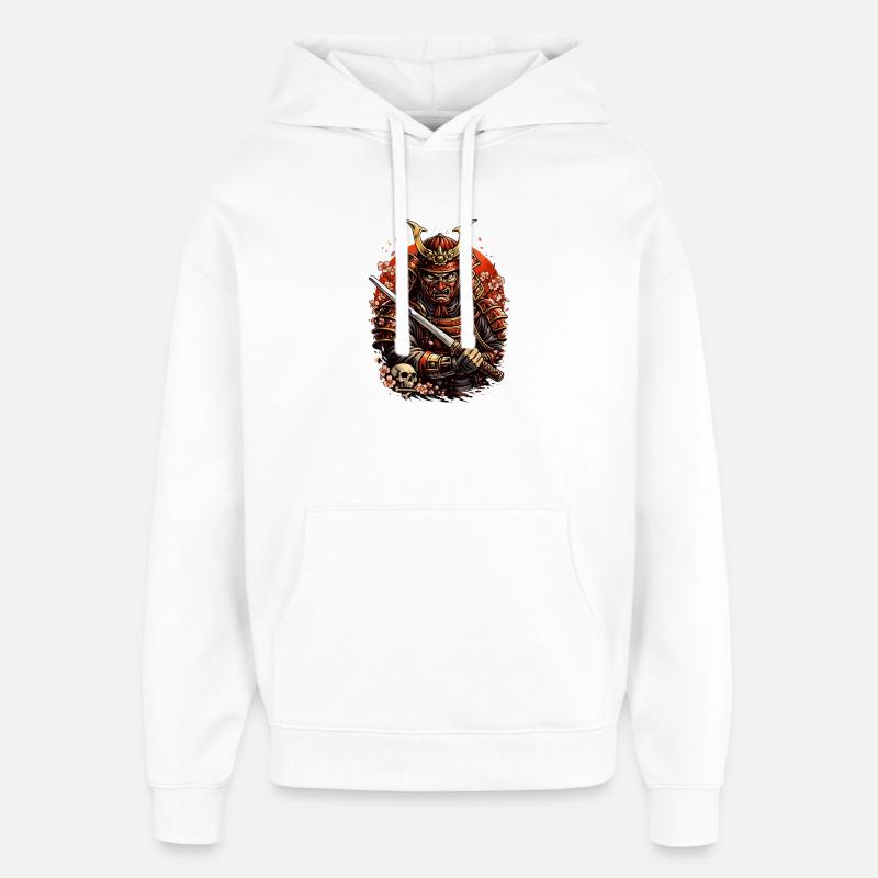 Samurai with cherry blossoms and skull - Oversized Unisex Hoodie by Stanley/Stella - white