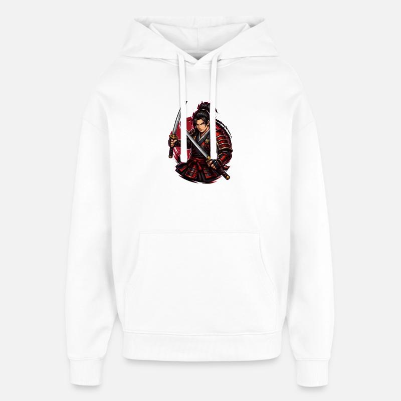 Combattant Samouraï dans Red Swirl - Sweat à capuche unisexe Stanley/Stella Oversized - blanc