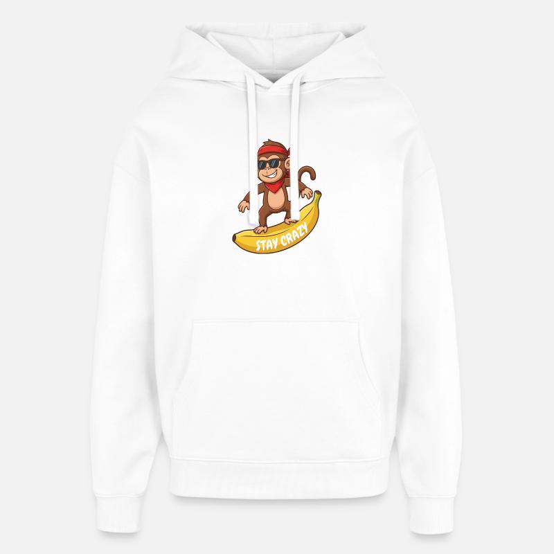 Reste fou, singe sur banane - Sweat à capuche unisexe Stanley/Stella Oversized - blanc