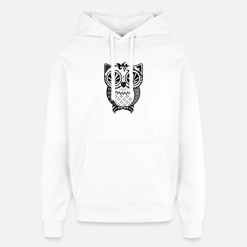 Un hibou de patchwork - Sweat à capuche unisexe Stanley/Stella Oversized - blanc