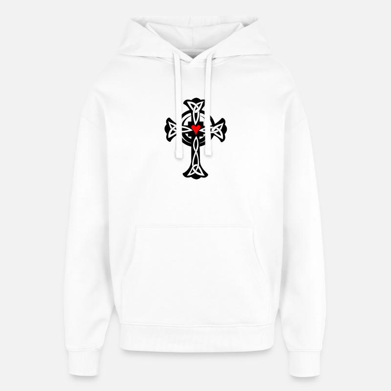 Croix celtique avec cœur - Sweat à capuche unisexe Stanley/Stella Oversized - blanc
