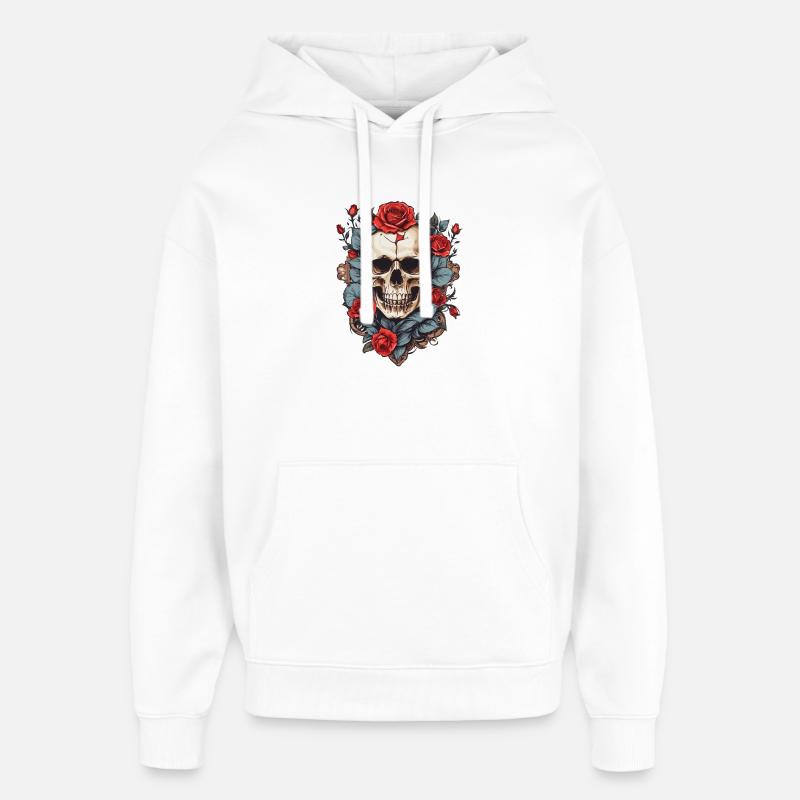 Crâne avec des roses - Sweat à capuche unisexe Stanley/Stella Oversized - blanc