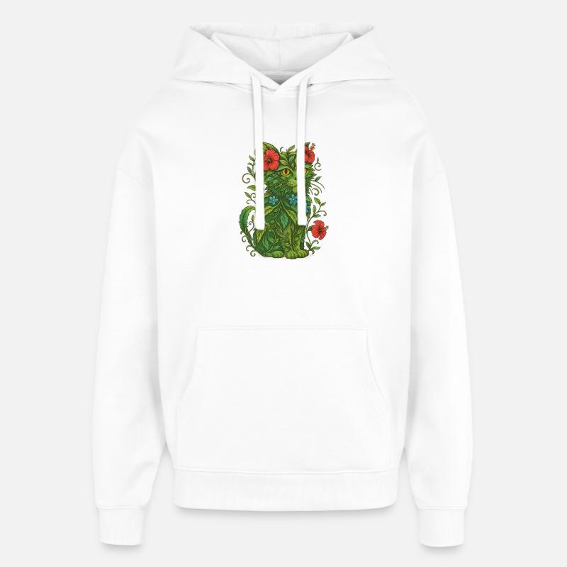 Illustration de chat floral - Sweat à capuche unisexe Stanley/Stella Oversized - blanc
