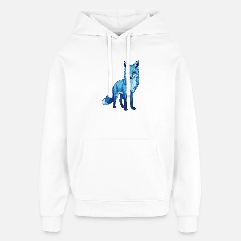Renard polygone bleu - Sweat à capuche unisexe Stanley/Stella Oversized - blanc