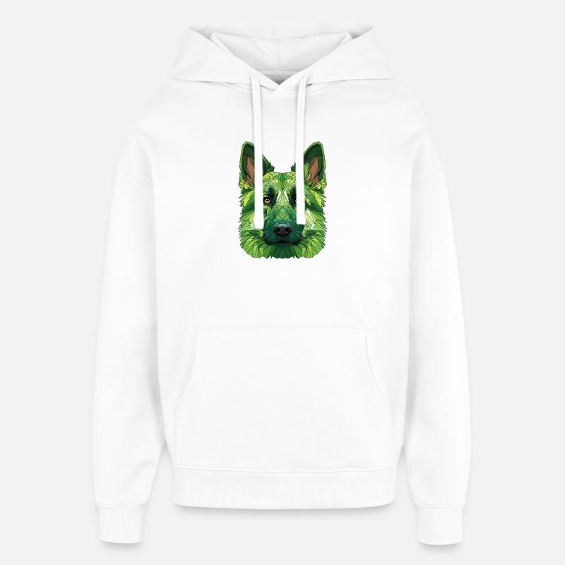Loup polygonal vert - Sweat à capuche unisexe Stanley/Stella Oversized - blanc