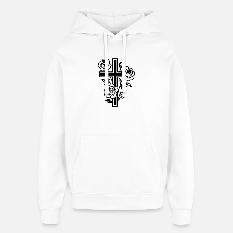 Fleurs à symbole de croix - Sweat à capuche unisexe Stanley/Stella Oversized - blanc