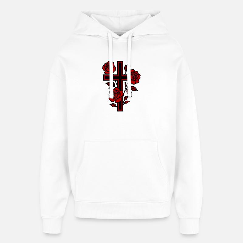 Fleurs à symbole de croix - Sweat à capuche unisexe Stanley/Stella Oversized - blanc