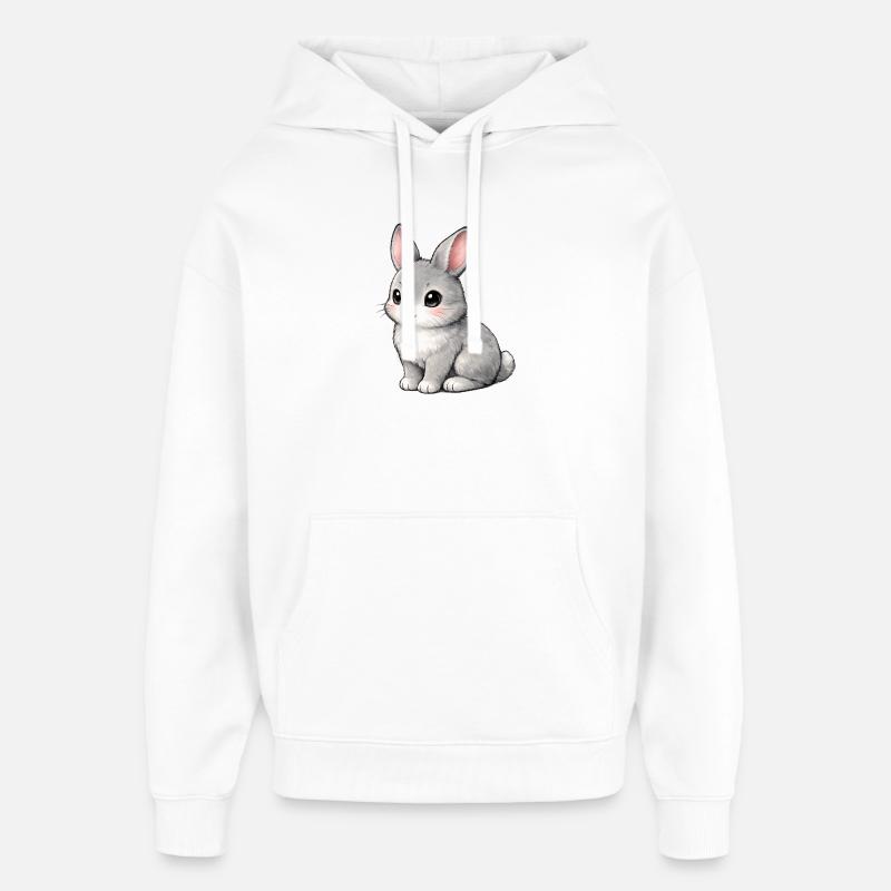 Illustration du lapin gris - Sweat à capuche unisexe Stanley/Stella Oversized - blanc