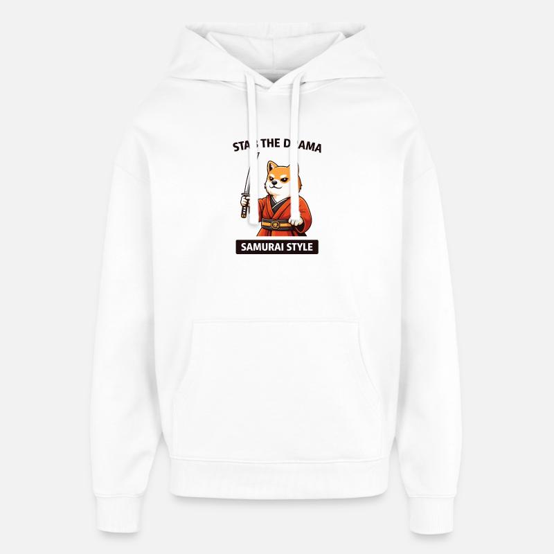 Samurai Shiba : Poignarder le drame - Sweat à capuche unisexe Stanley/Stella Oversized - blanc