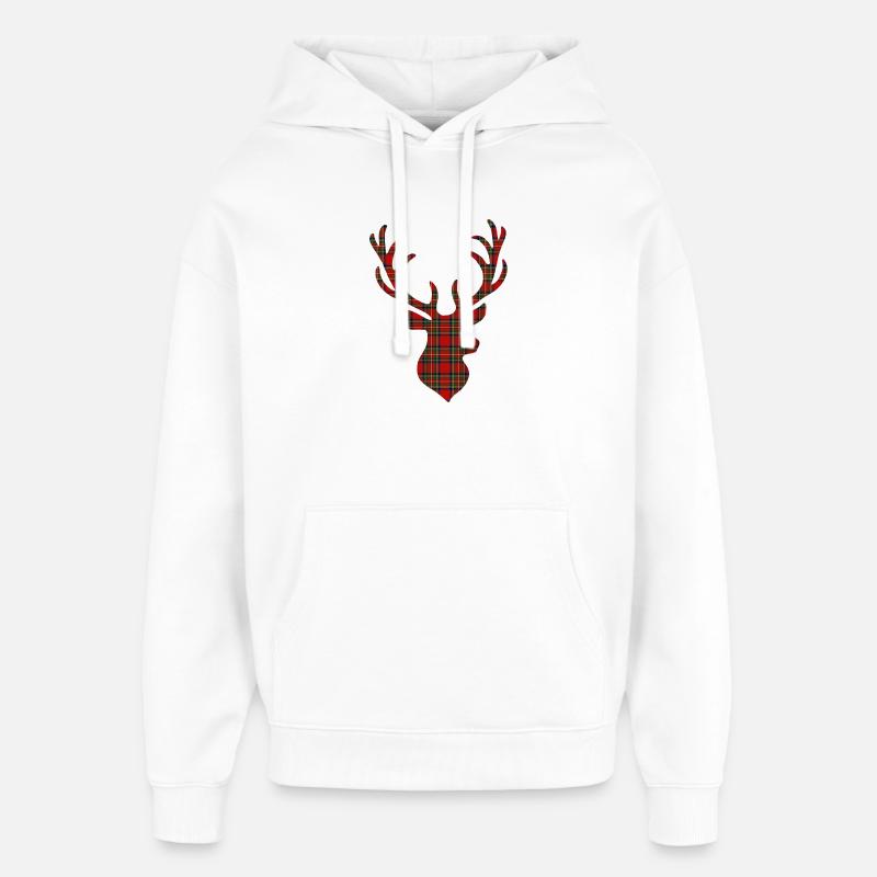 Cervidé tartan rouge - Sweat à capuche unisexe Stanley/Stella Oversized - blanc