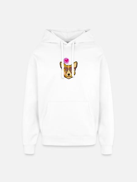 Geometric Dog with Heart - Oversized Unisex Hoodie by Stanley/Stella - white