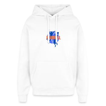Korbball blaues Logo - Oversized Unisex Hoodie von Stanley/Stella - Weiß - Vorne - AI Model Female 172 light (172cm) & AI Model Male 185 light (185cm)
