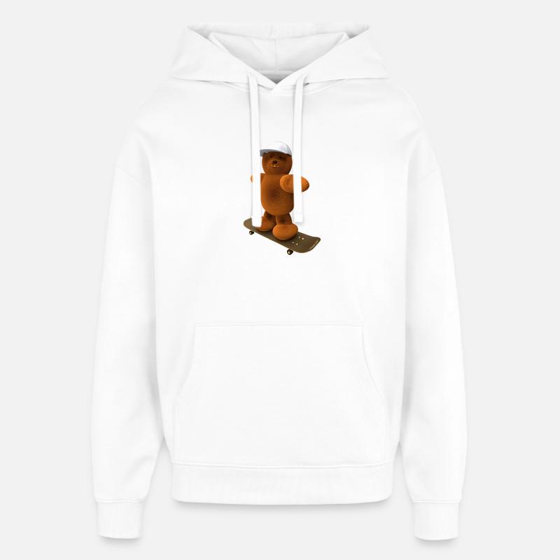 Bär auf Skateboard mit Basecap - Oversized Unisex Hoodie von Stanley/Stella - Weiß