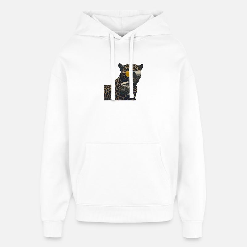 Cooler Leopard mit Sonnenbrille und Glas - Oversized Unisex Hoodie von Stanley/Stella - Weiß