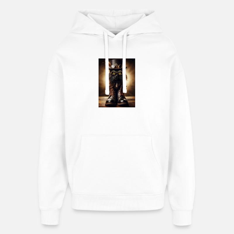 Chat noir Steampunk avec accessoires élégants - Sweat à capuche unisexe Stanley/Stella Oversized - blanc