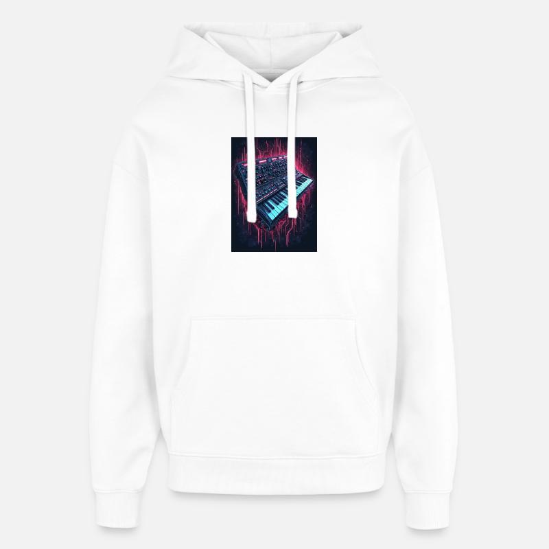 Conception musicale de synthétiseur de néon - Sweat à capuche unisexe Stanley/Stella Oversized - blanc