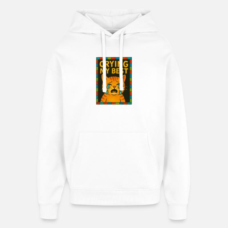 Chat qui pleure, émotif - Sweat à capuche unisexe Stanley/Stella Oversized - blanc