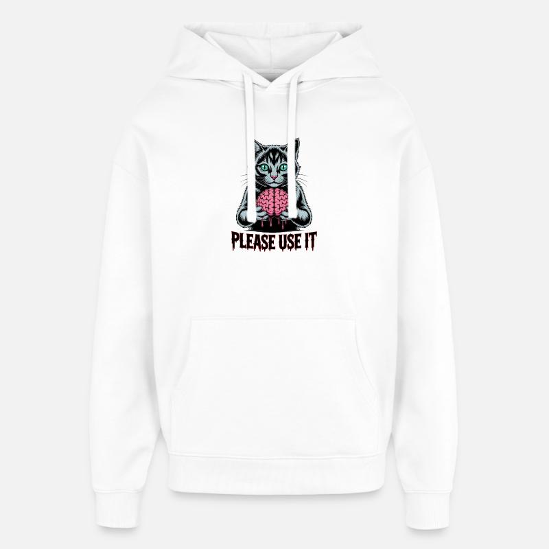 chat zombie s’il vous plaît utilisez-le - Sweat à capuche unisexe Stanley/Stella Oversized - blanc
