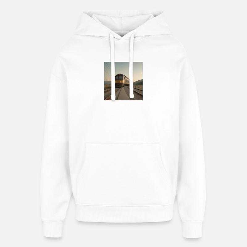 Train au crépuscule sur les rails - Sweat à capuche unisexe Stanley/Stella Oversized - blanc
