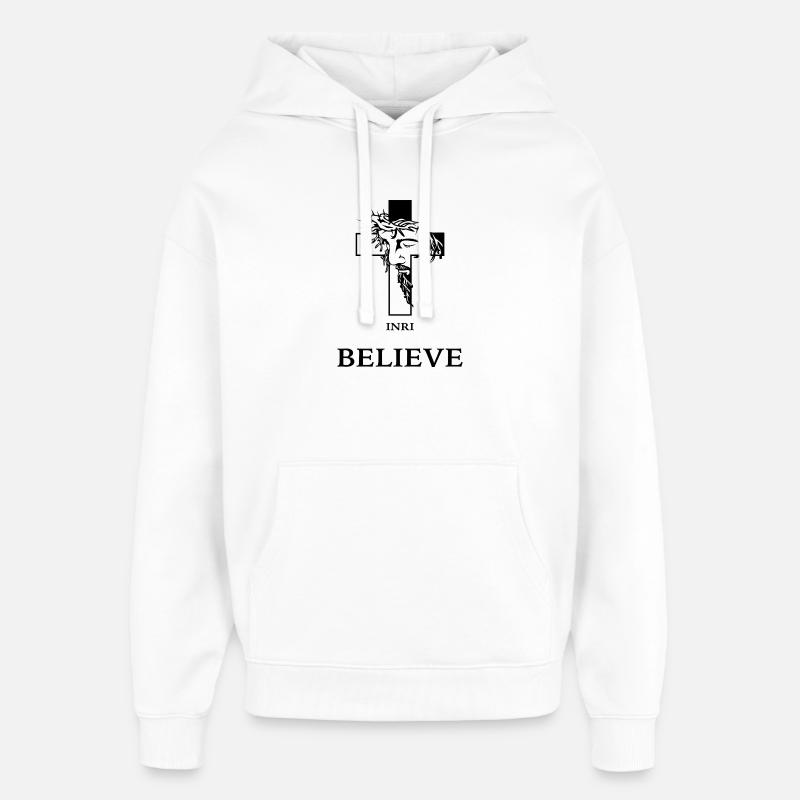Croire – Croix moderne avec Jésus - Sweat à capuche unisexe Stanley/Stella Oversized - blanc