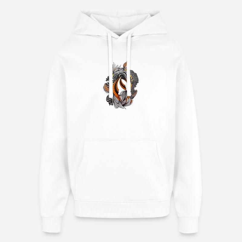 Orange Black Abstract Feather Pattern - Oversized Unisex Hoodie by Stanley/Stella - white