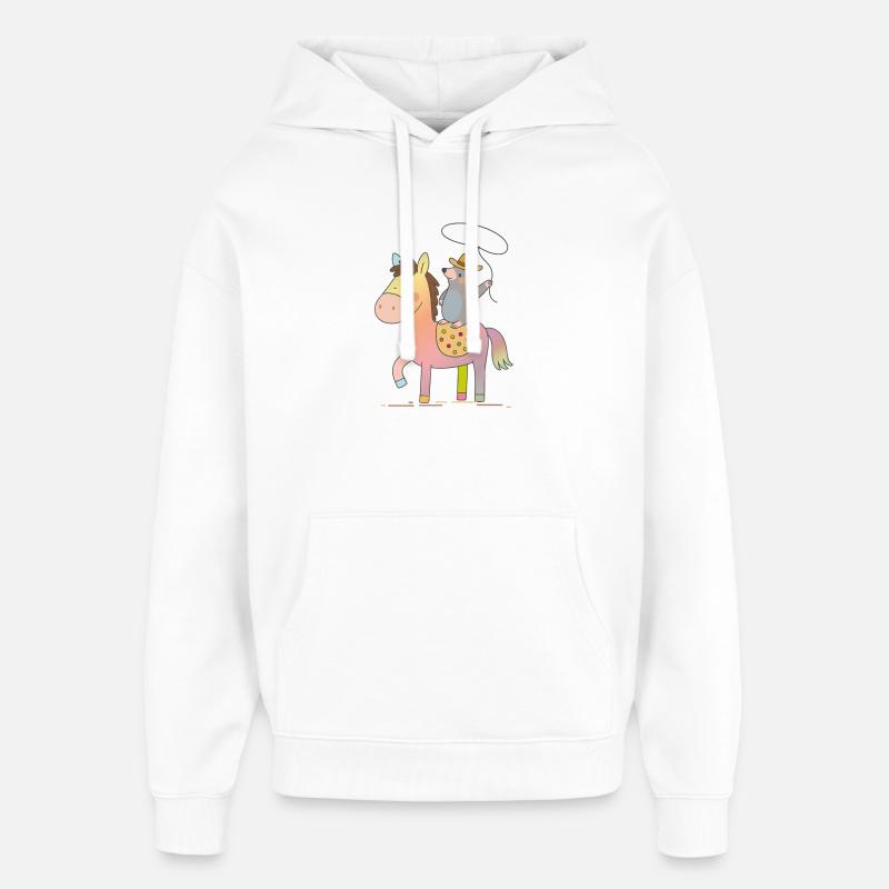 Fröhlicher Maulwurf reitet auf buntem Pferd - Oversized Unisex Hoodie von Stanley/Stella - Weiß