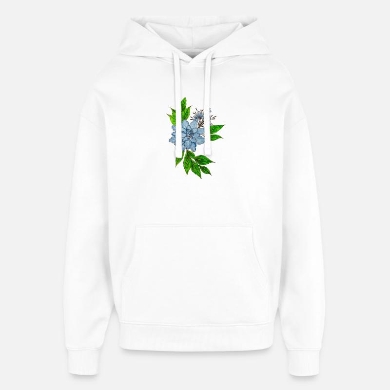 Bouquet de fleurs aquarelle bleu - Sweat à capuche unisexe Stanley/Stella Oversized - blanc