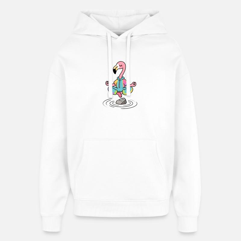 Flamant Zen en position de méditation - Sweat à capuche unisexe Stanley/Stella Oversized - blanc