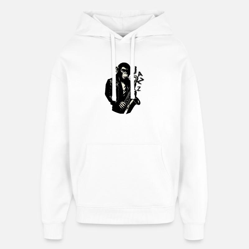 Noir Jazz Monkey Sax - Sweat à capuche unisexe Stanley/Stella Oversized - blanc