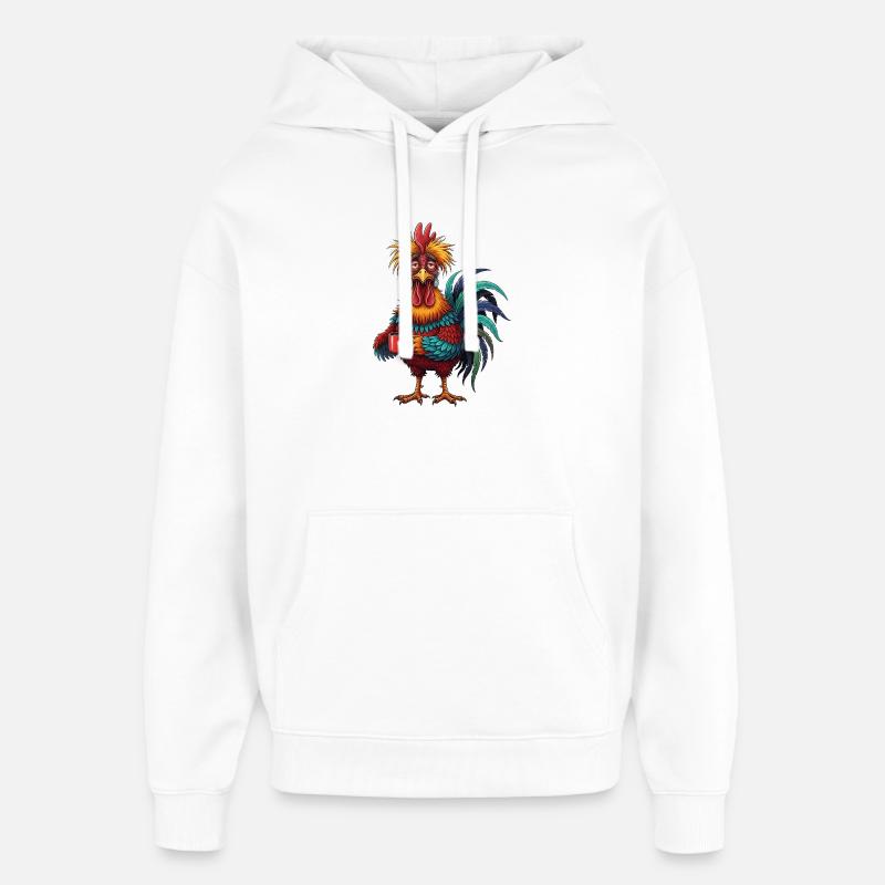 Coq vif avec tasse de café - Sweat à capuche unisexe Stanley/Stella Oversized - blanc