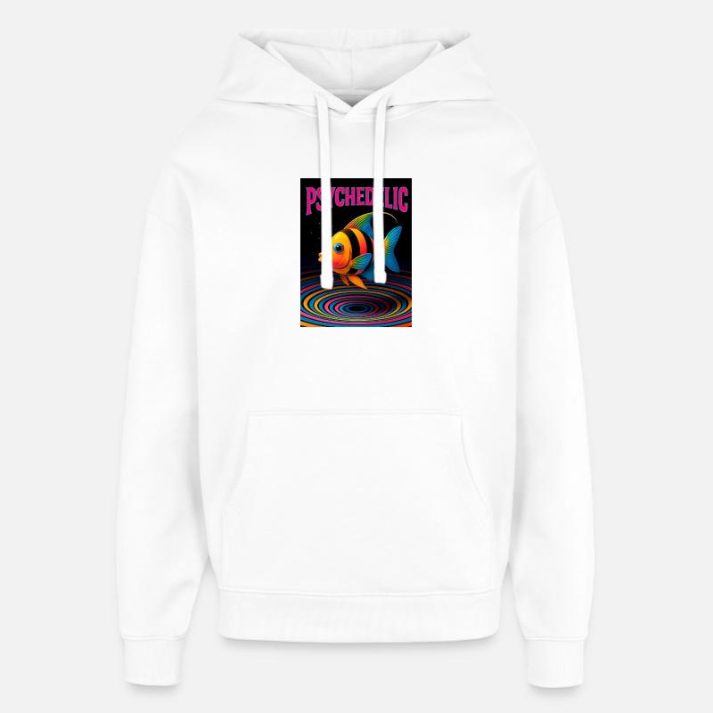 Psychedelic Fish in Spirals - Sweat à capuche unisexe Stanley/Stella Oversized - blanc