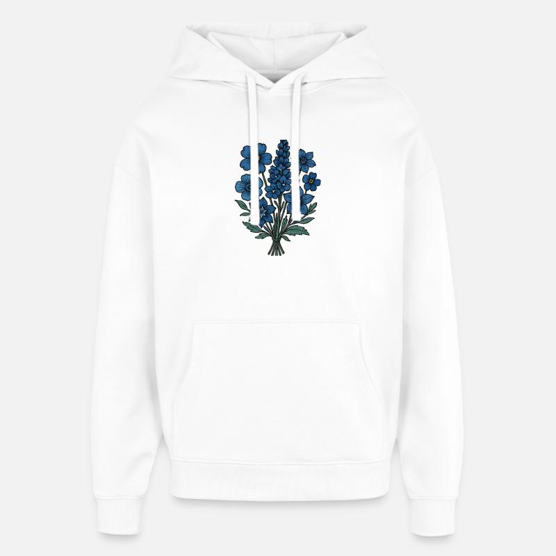 Bouquet de Fleurs Bleues - Sweat à capuche unisexe Stanley/Stella Oversized - blanc