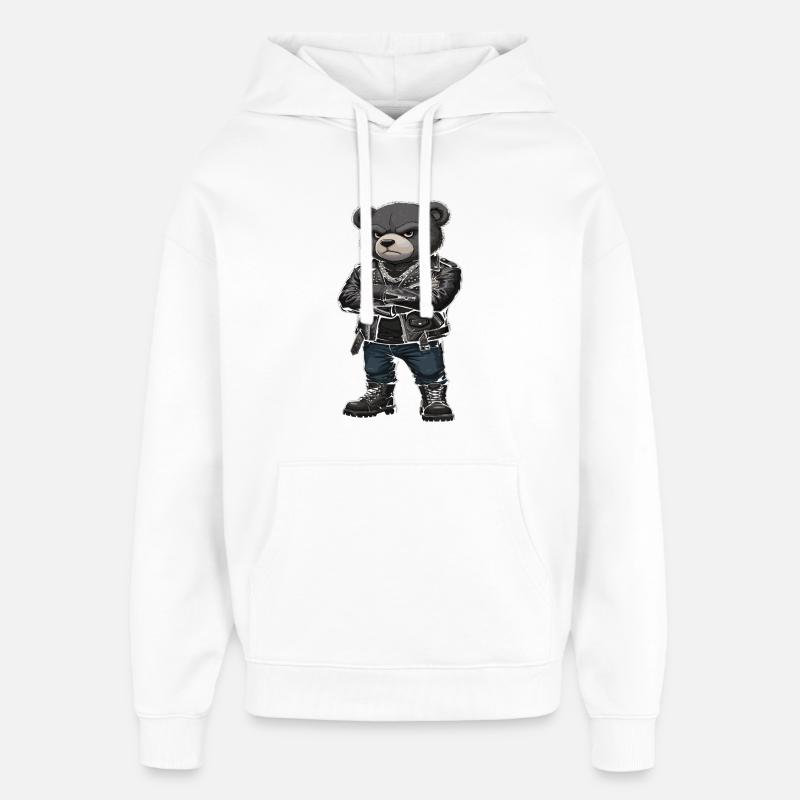 Rocker Bear, veste en cuir Biker - Sweat à capuche unisexe Stanley/Stella Oversized - blanc