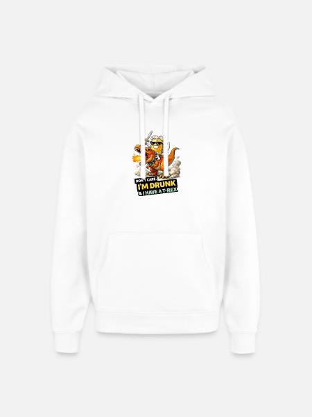 Drunk T-Rex Rider Cartoon - Oversized Unisex Hoodie by Stanley/Stella - white