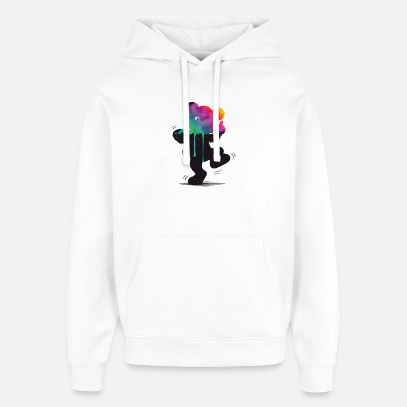 Silhouette d’ours arc-en-ciel avec dégradé aquarelle - Sweat à capuche unisexe Stanley/Stella Oversized - blanc