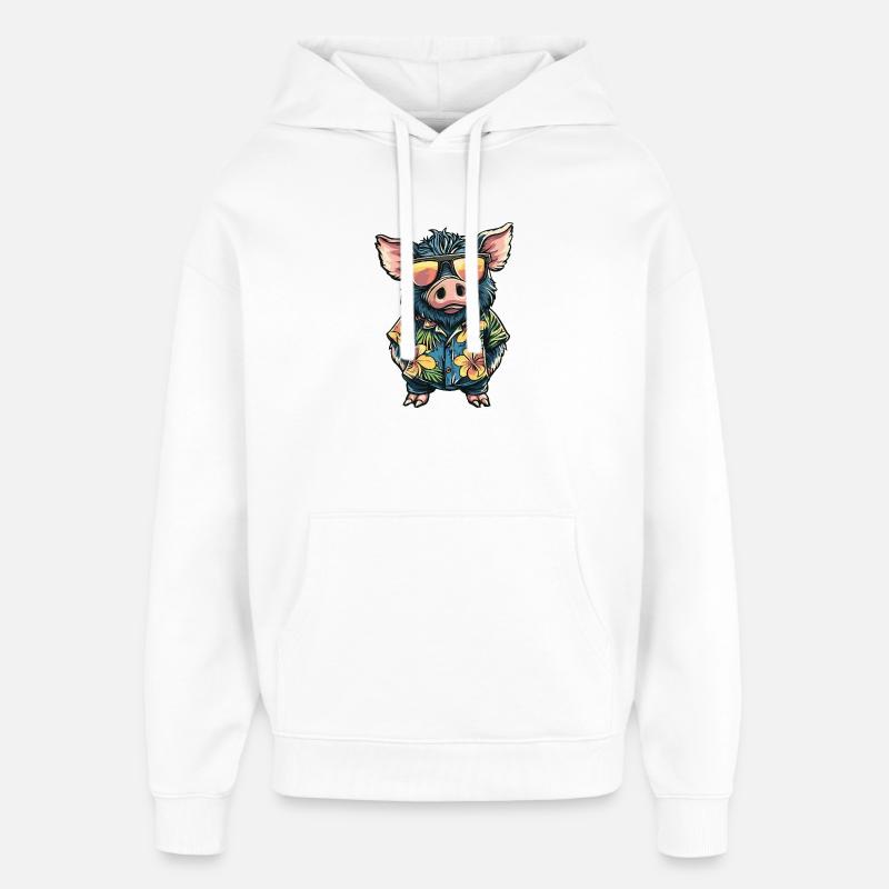Porc Comic Sanglier de vacances - Sweat à capuche unisexe Stanley/Stella Oversized - blanc