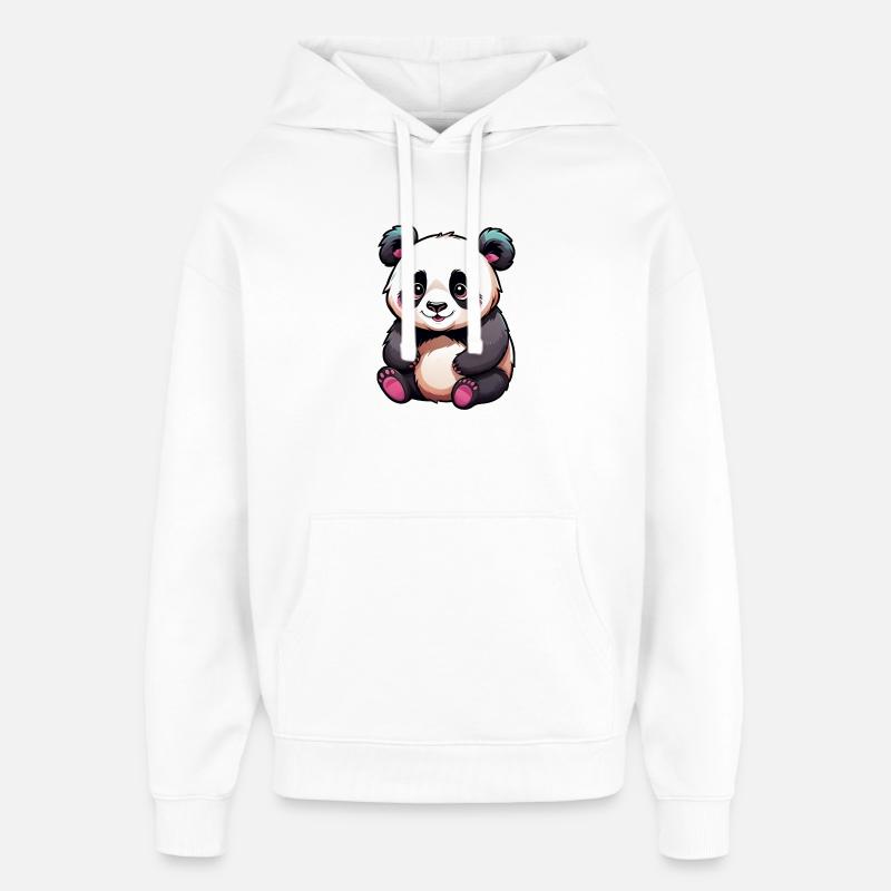 Mignon dessin animé panda ours - Sweat à capuche unisexe Stanley/Stella Oversized - blanc