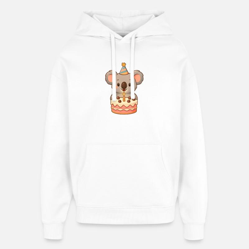 Petit koala avec gâteau d’anniversaire - Sweat à capuche unisexe Stanley/Stella Oversized - blanc