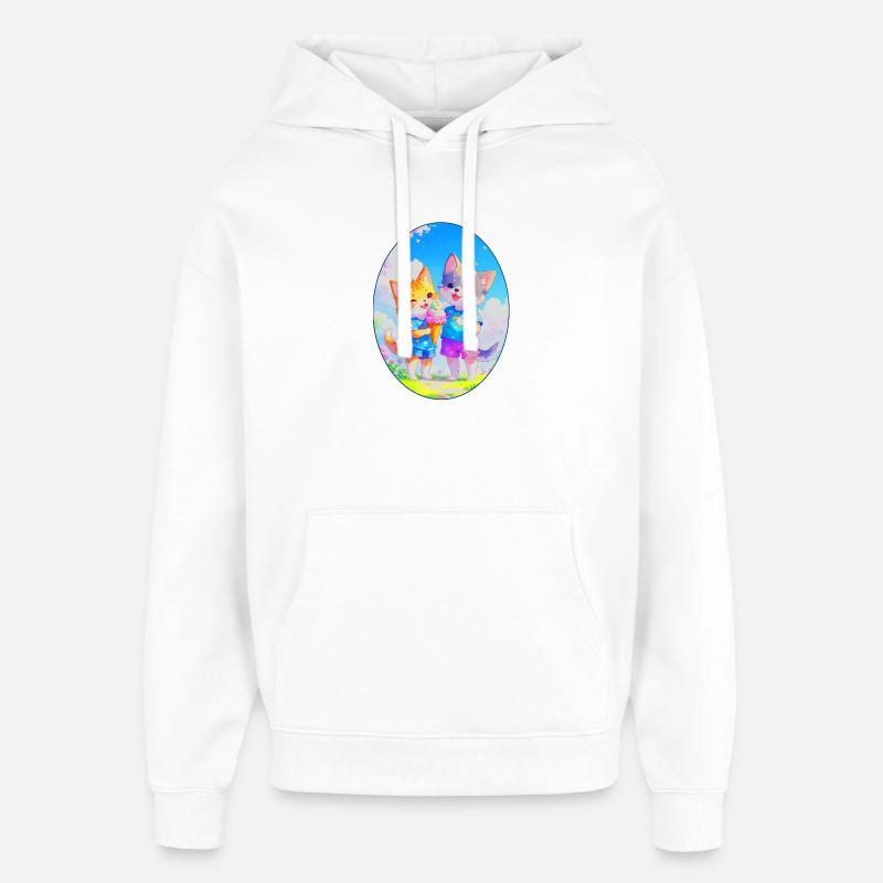 Chaton, chiot et crème glacée (ovale) - Sweat à capuche unisexe Stanley/Stella Oversized - blanc