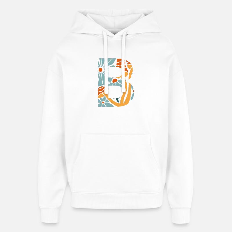 Lettre b fleurs groovy idée cadeau  - Sweat à capuche unisexe Stanley/Stella Oversized - blanc