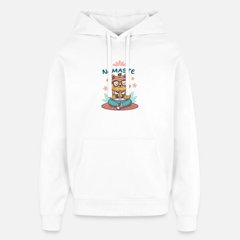Chat yogi Namaste zen - Sweat à capuche unisexe Stanley/Stella Oversized - blanc