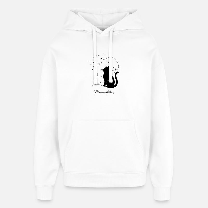 Nuit Silhouette de Chat Moonwatcher - Sweat à capuche unisexe Stanley/Stella Oversized - blanc