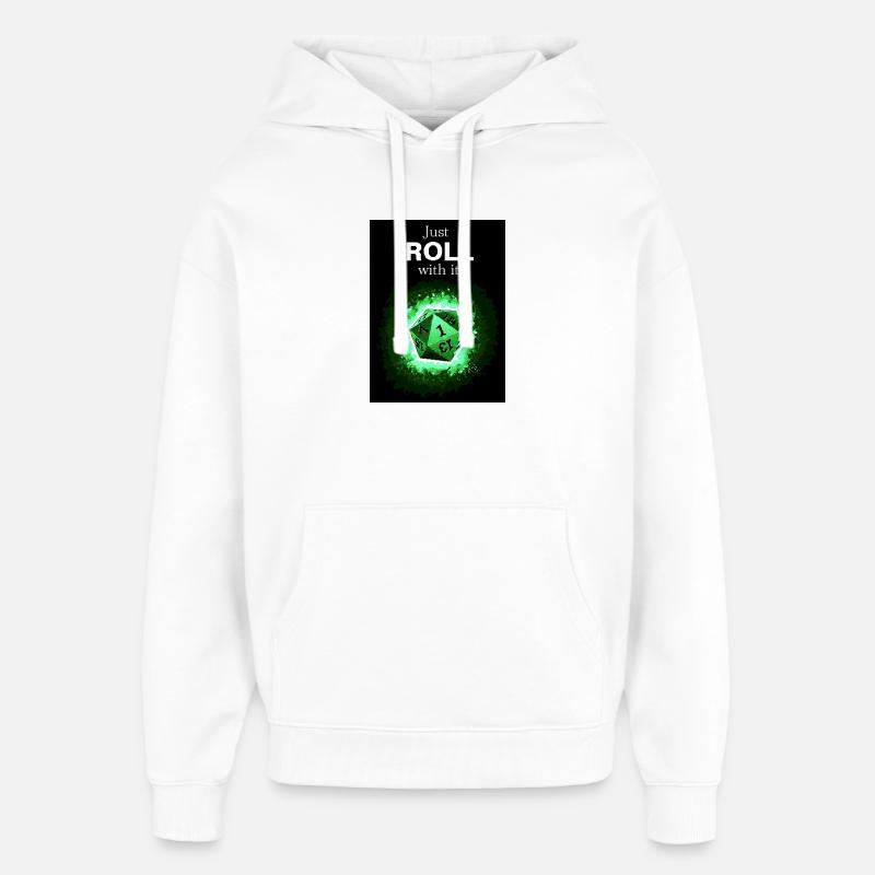 Just Roll With It Retro D20 Green Dice - Oversized Unisex Hoodie by Stanley/Stella - white