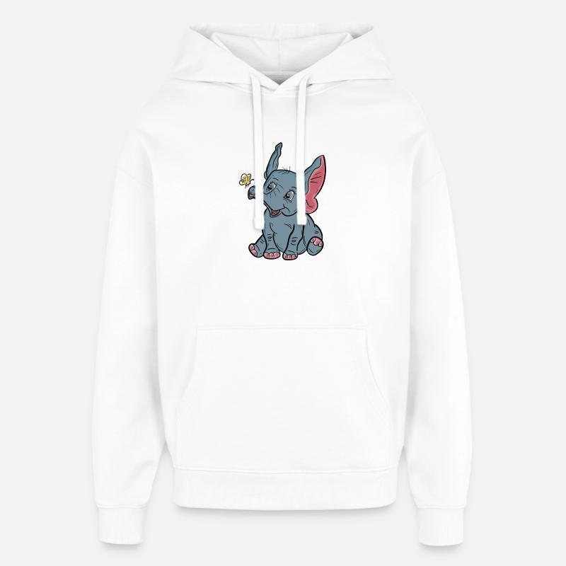 Bébé éléphant et papillon heureux - Sweat à capuche unisexe Stanley/Stella Oversized - blanc