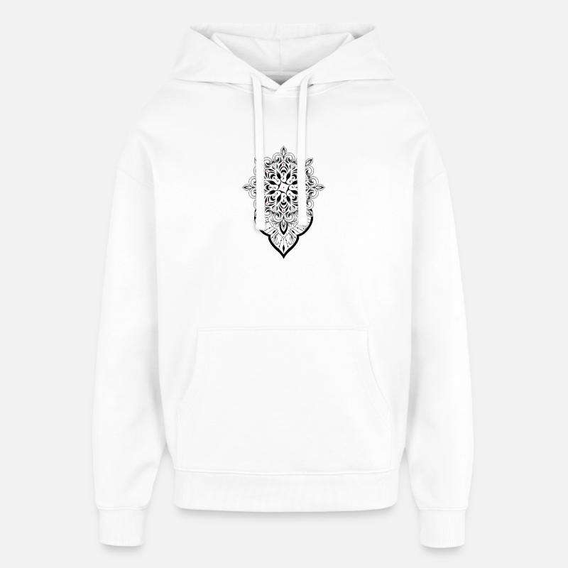 Mandala graphique dot work - Sweat à capuche unisexe Stanley/Stella Oversized - blanc